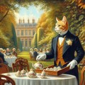 油絵、手袋をつけた猫執事、優雅にお茶会 3枚目