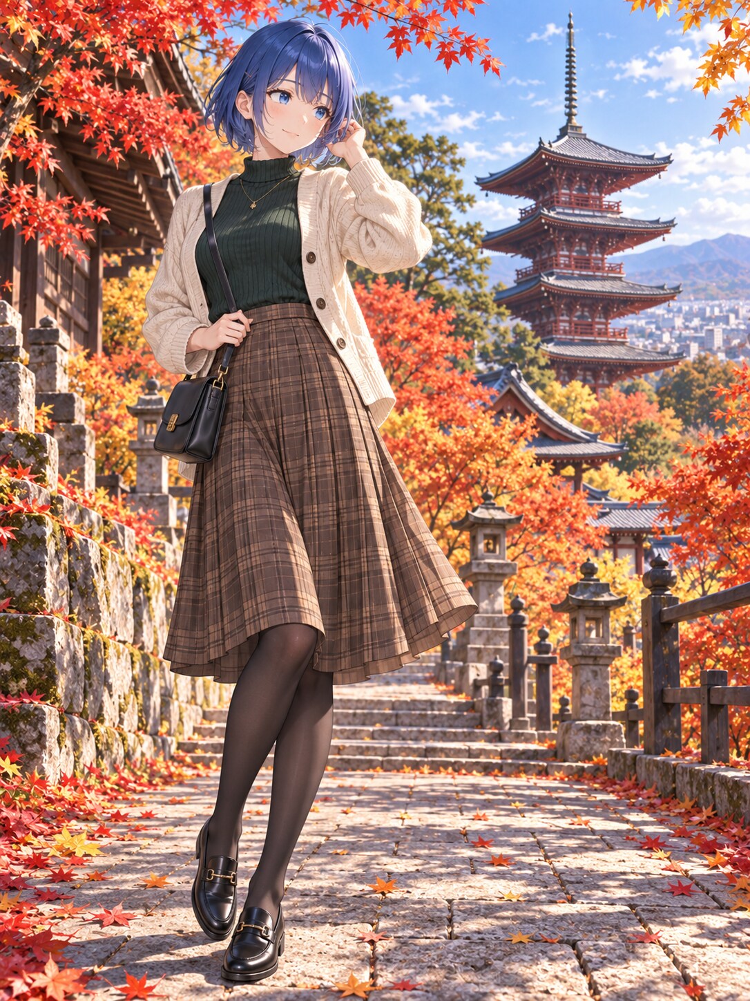 紅葉の参道と仏塔 | の人気AIイラスト・グラビア