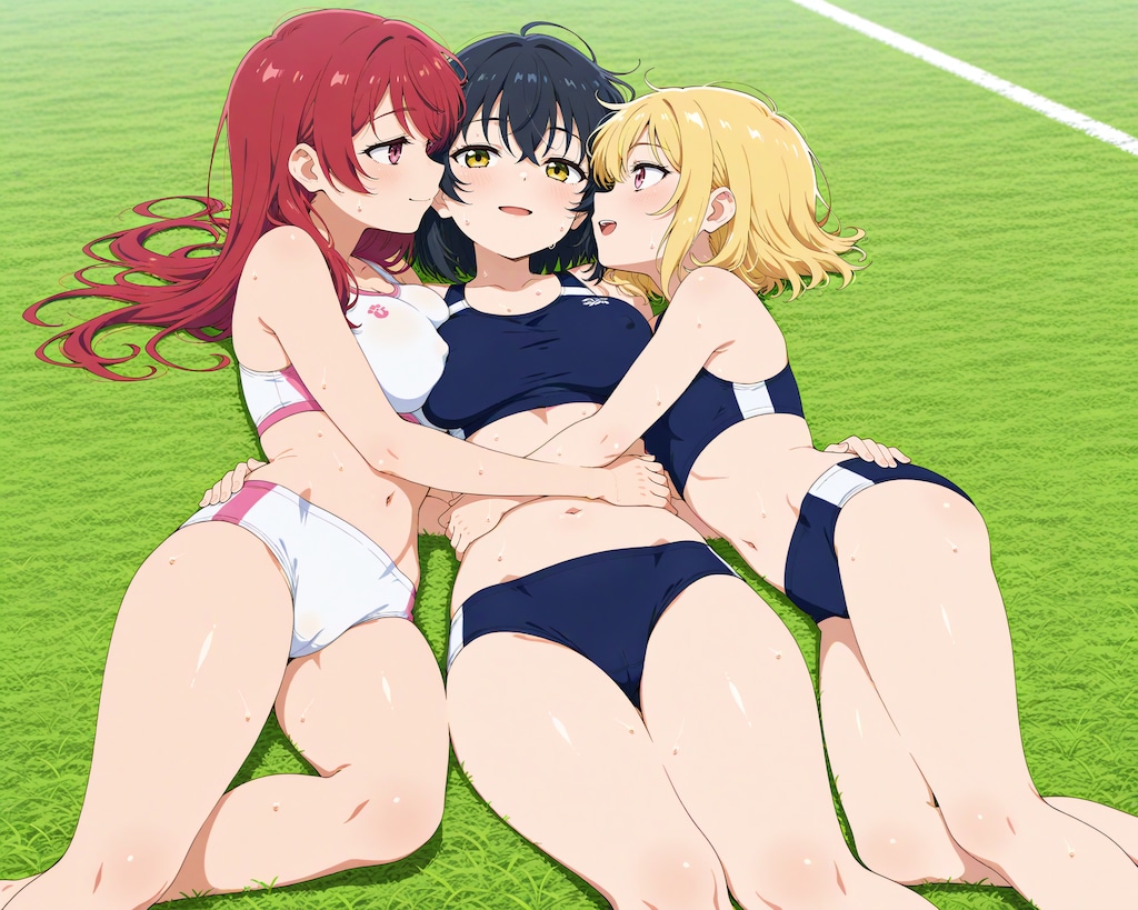 休憩中に3人でじゃれ合い