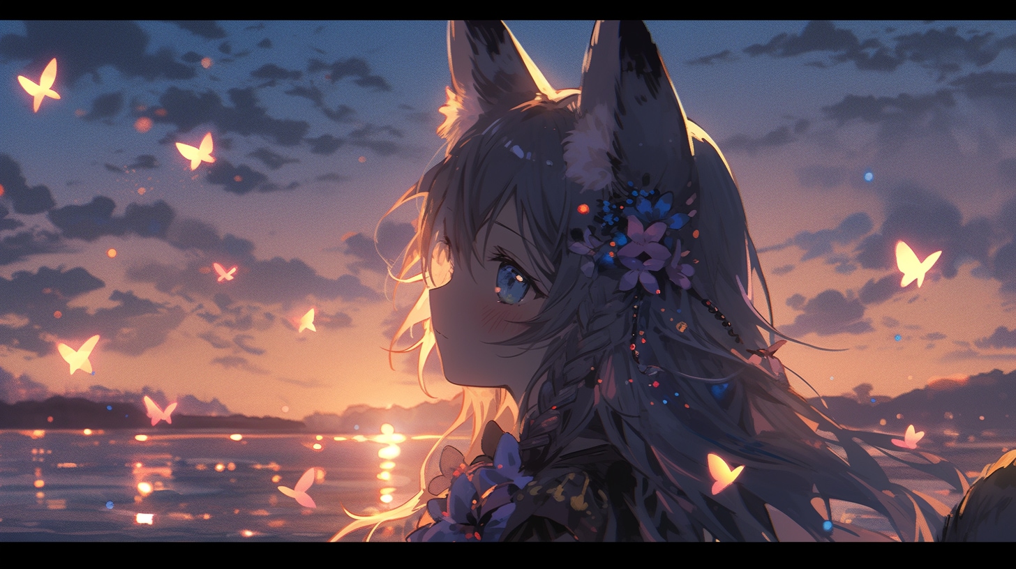 夕暮れの蝶に導かれし狐の少女 | の人気AIイラスト・グラビア