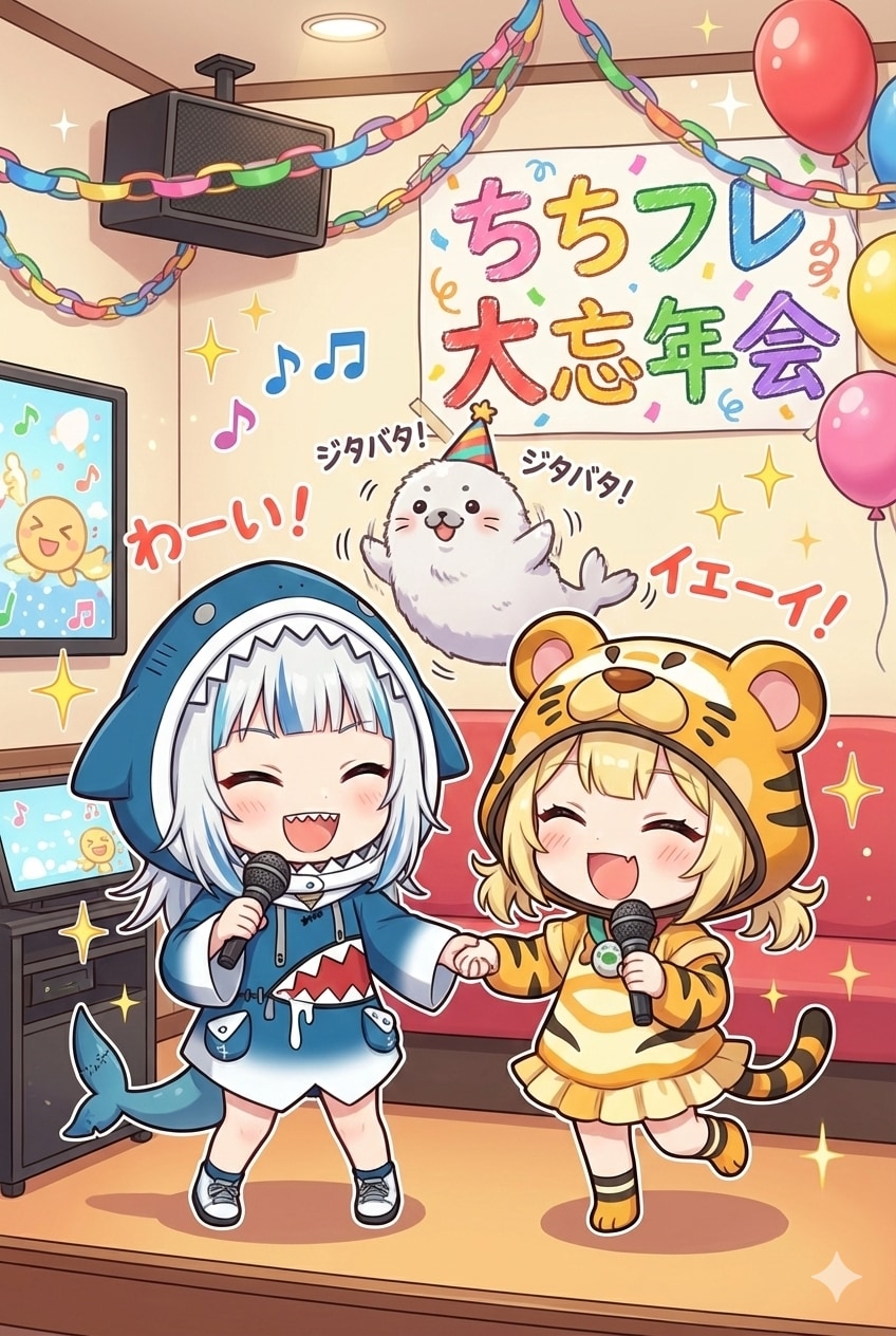 サメ美ちゃんと虎娘ちゃんのカラオケ大会🎶 | の人気AIイラスト・グラビア