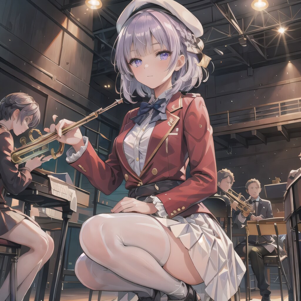 銀髪ボブでブラスバンドの少女