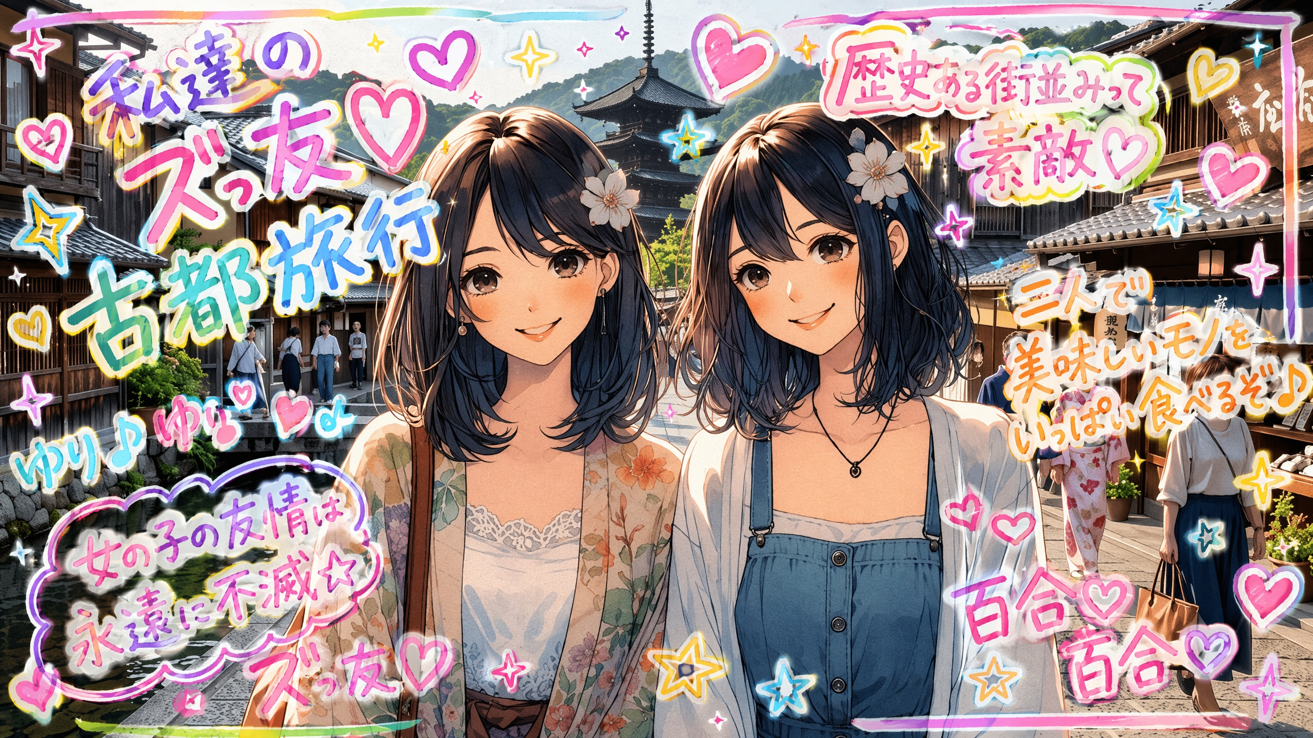 二人のズっ友💕宣言記念の古都旅行♪・・ワイド写真デコフォト♪