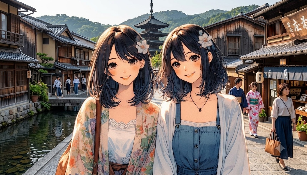 二人のズっ友💕宣言記念の古都旅行♪・・ワイド写真デコフォト♪