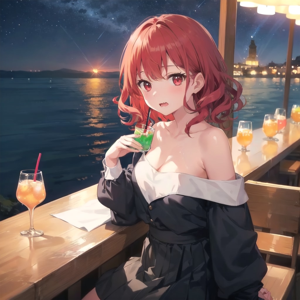 海と星の下、輝く小さき物を片手に持って