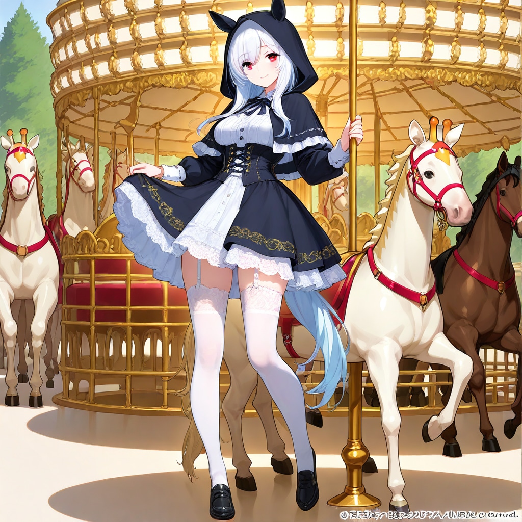 回転木馬とアニマルフーディーお姉さん