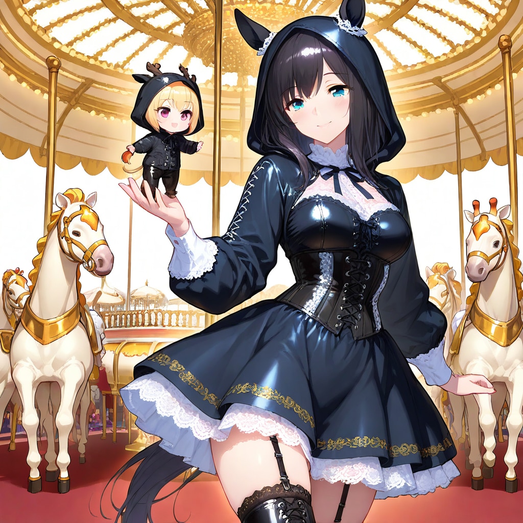 回転木馬とアニマルフーディーお姉さん