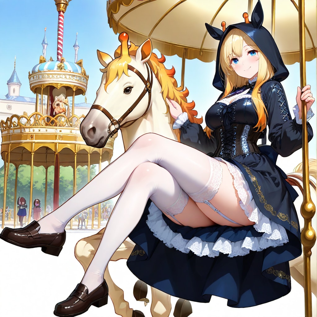 回転木馬とアニマルフーディーお姉さん