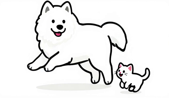 サモエドんと子猫さん　スキップ♬ | の人気AIイラスト・グラビア