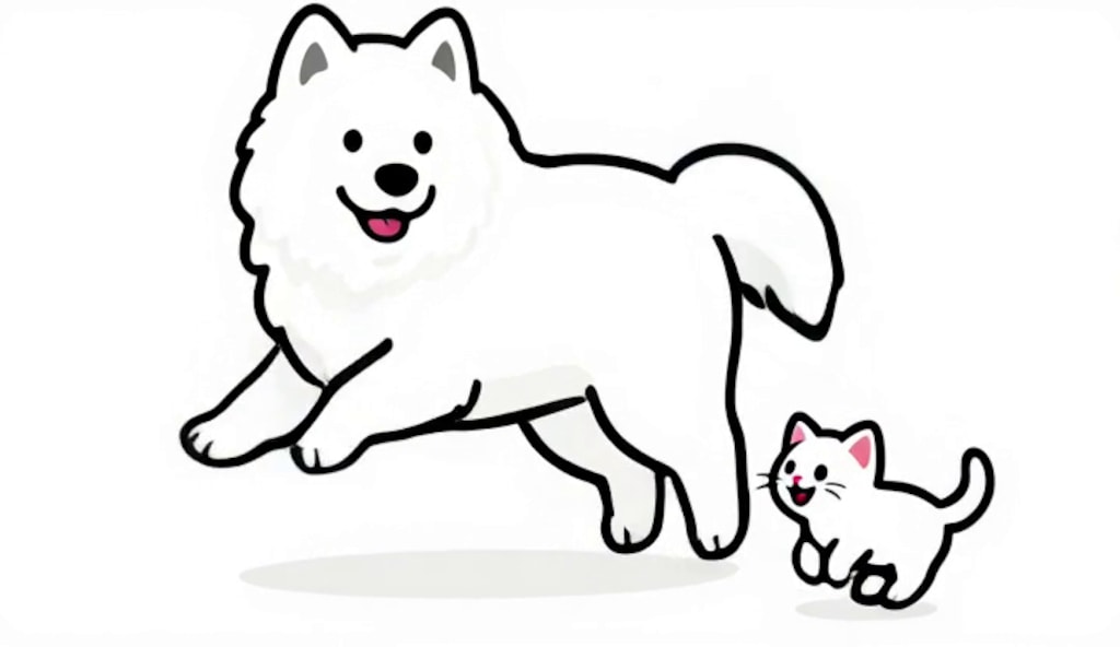 サモエドんと子猫さん　スキップ♬