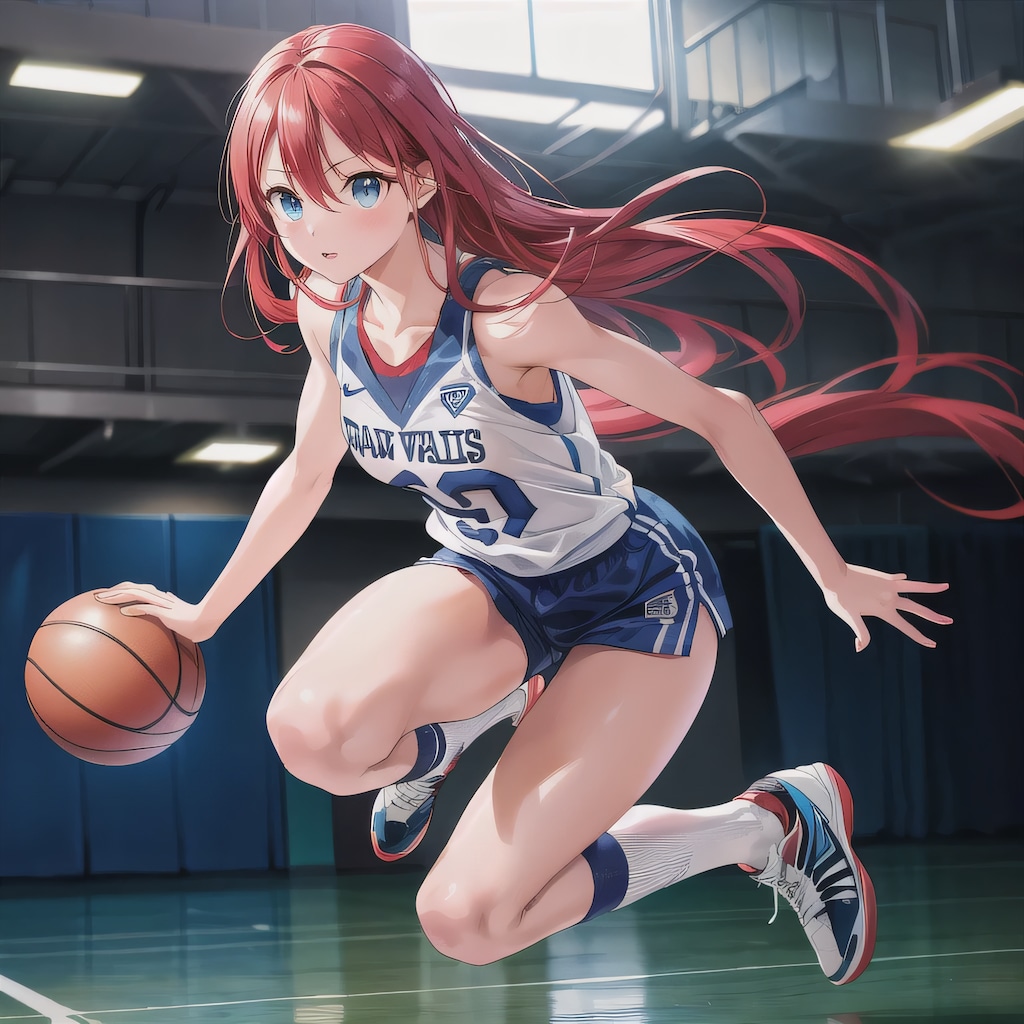 赤髪ロングでユニフォームの少女