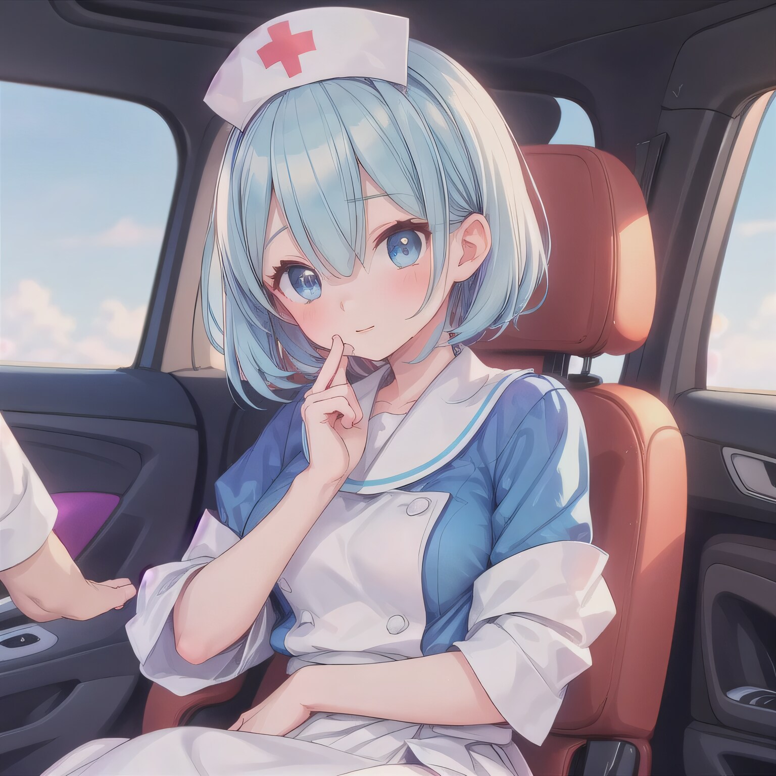 青髪ボブで車内の少女２ | の人気AIイラスト・グラビア