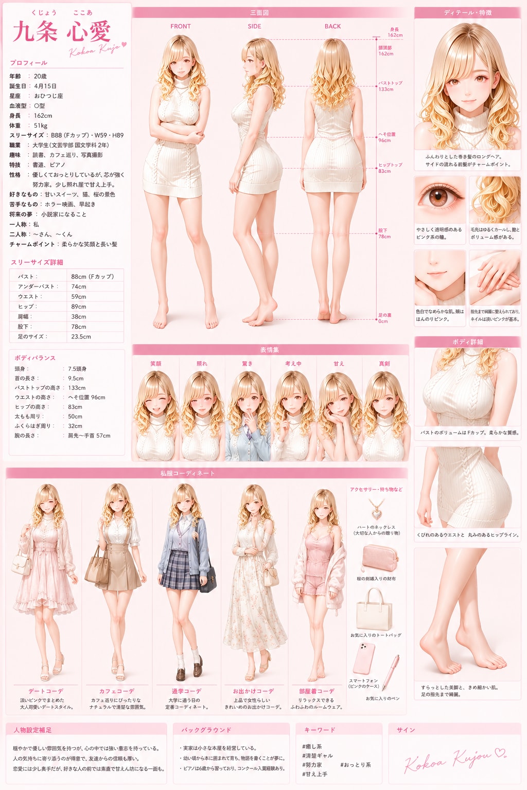 九条心愛設定資料