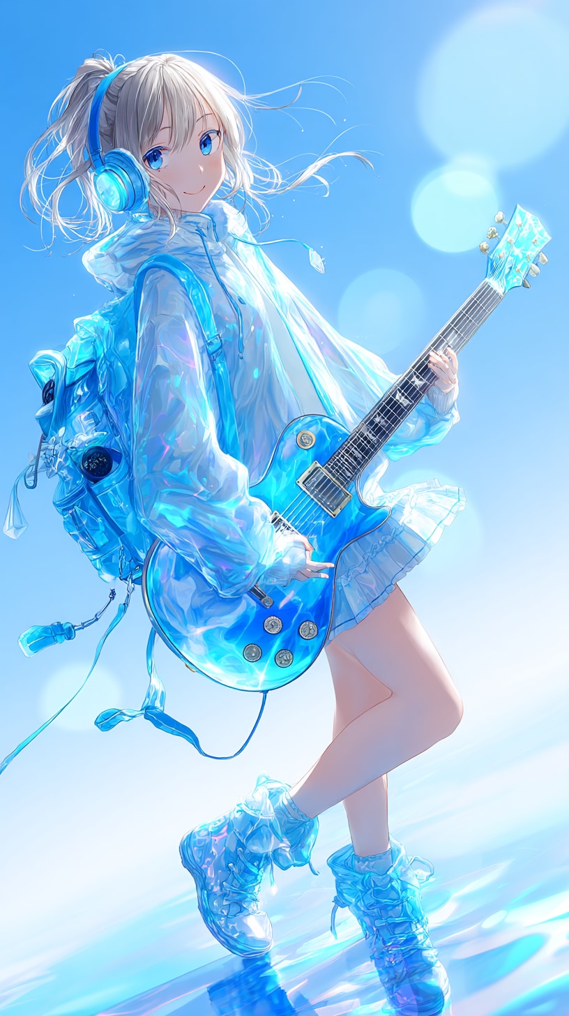 ギターとヘッドフォンと青 | の人気AIイラスト・グラビア