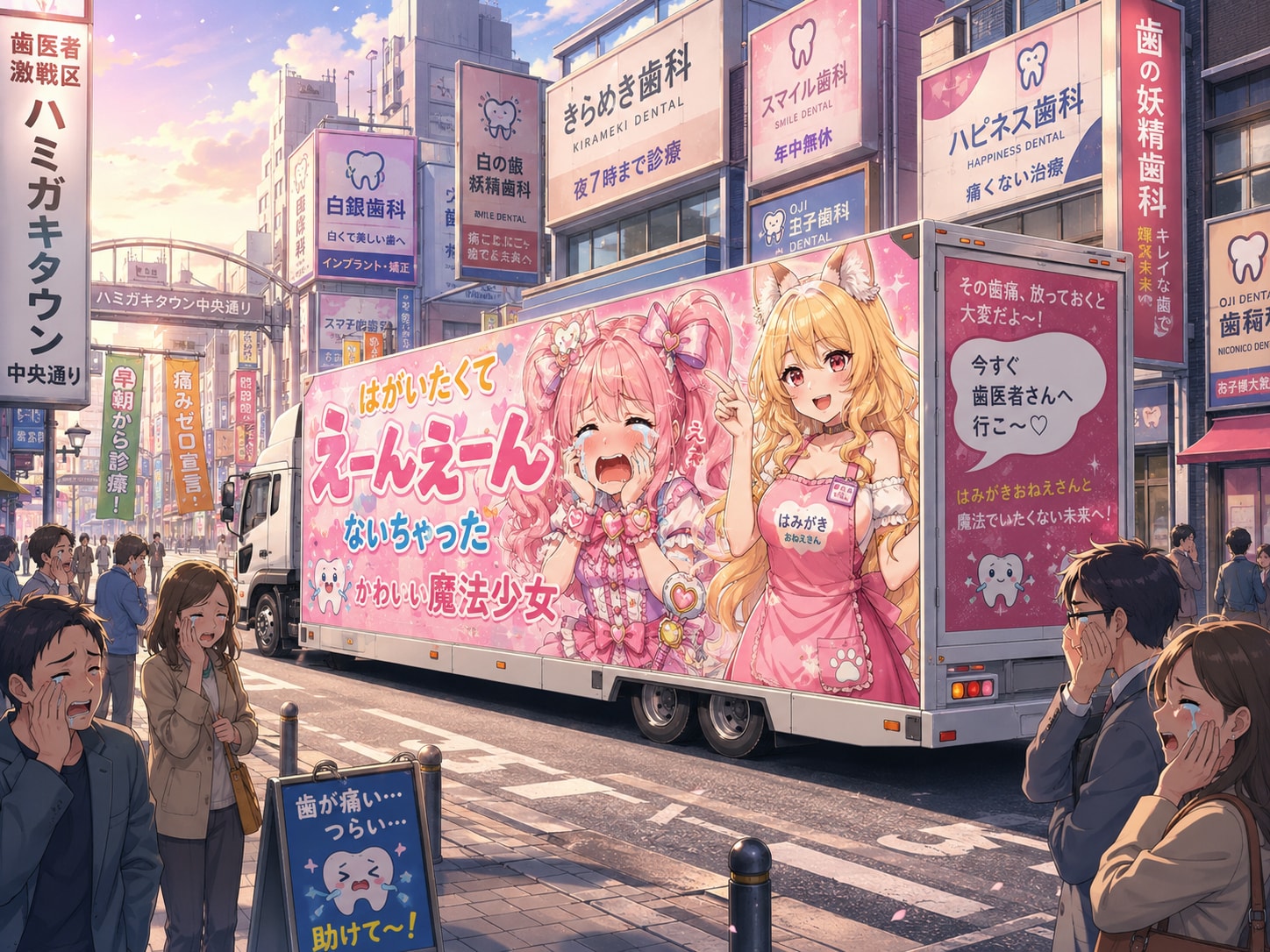 アドトラックに暴露される歯痛の女の子