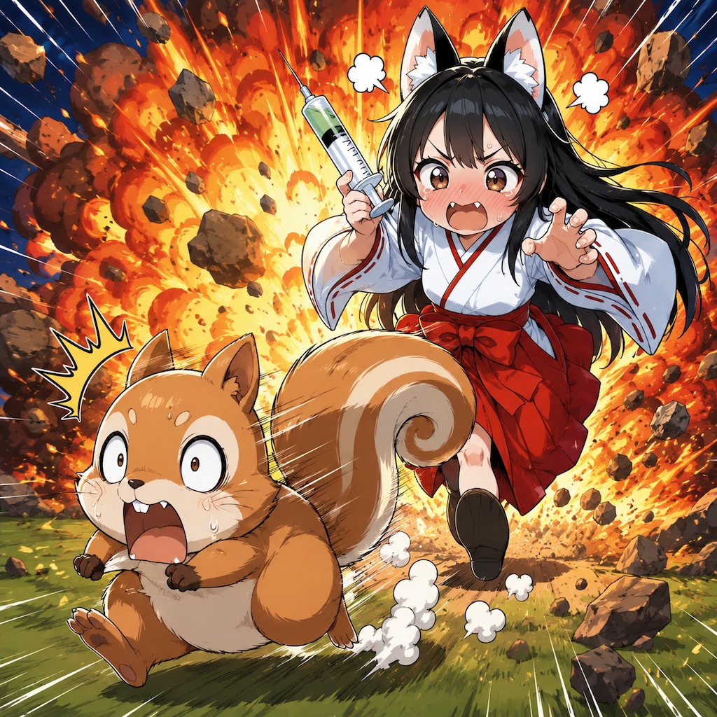 予防注射を受けさせられてお怒りのさくらちゃんに追われるとらねずみさま！！
