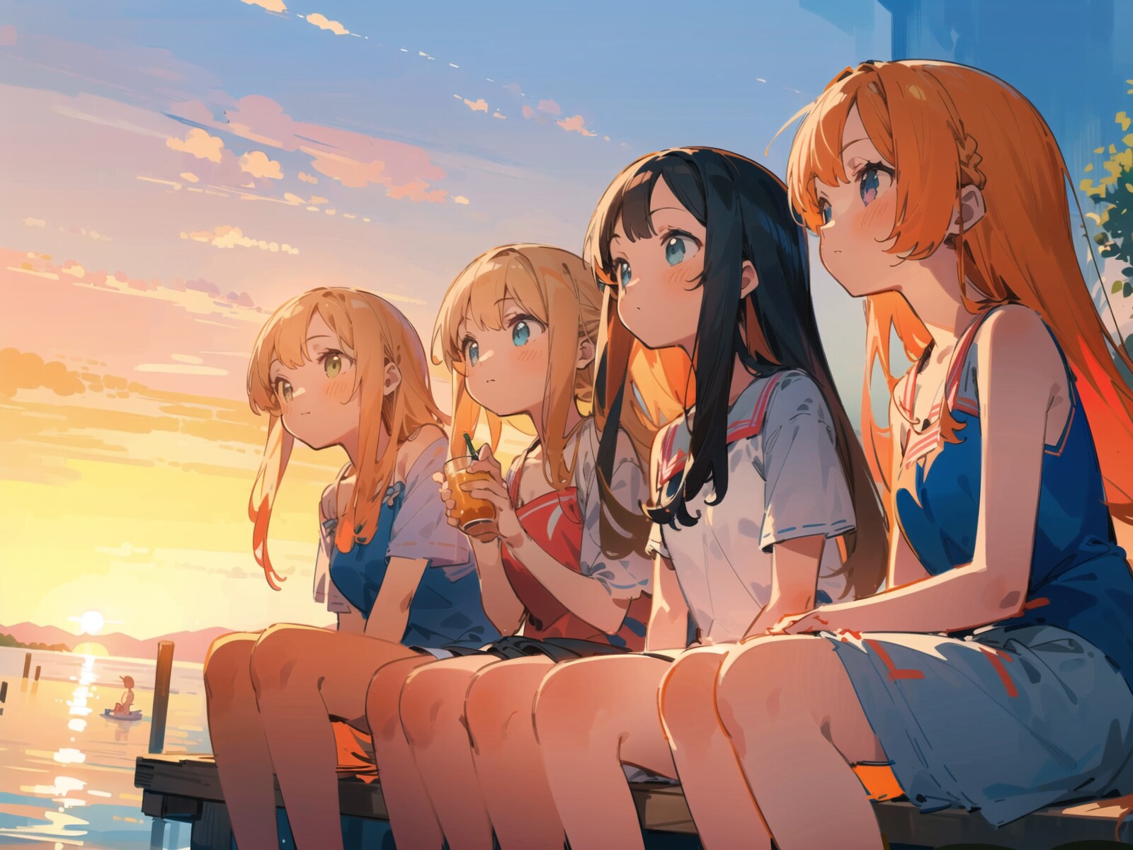 夕日と海