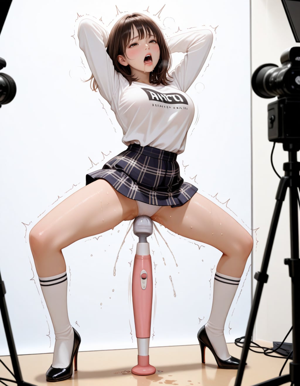 写真スタジオでガニ股電マ
