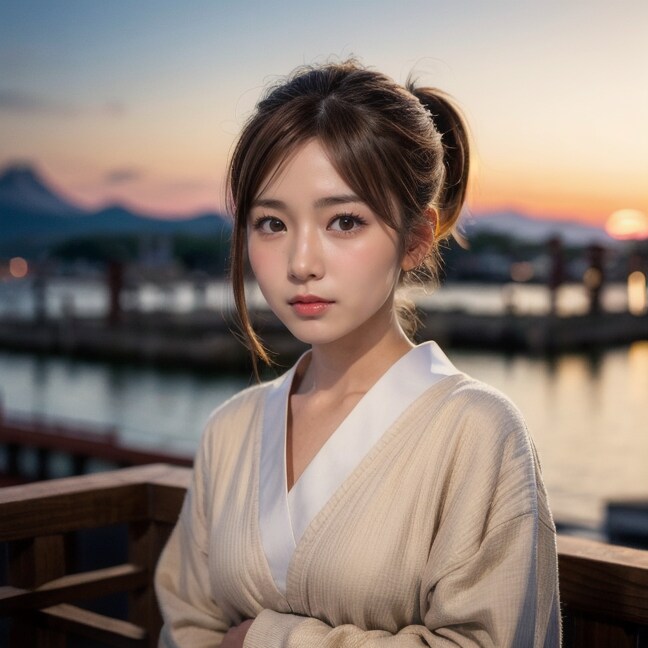 夕暮れ時の海大好きっ娘ちゃん