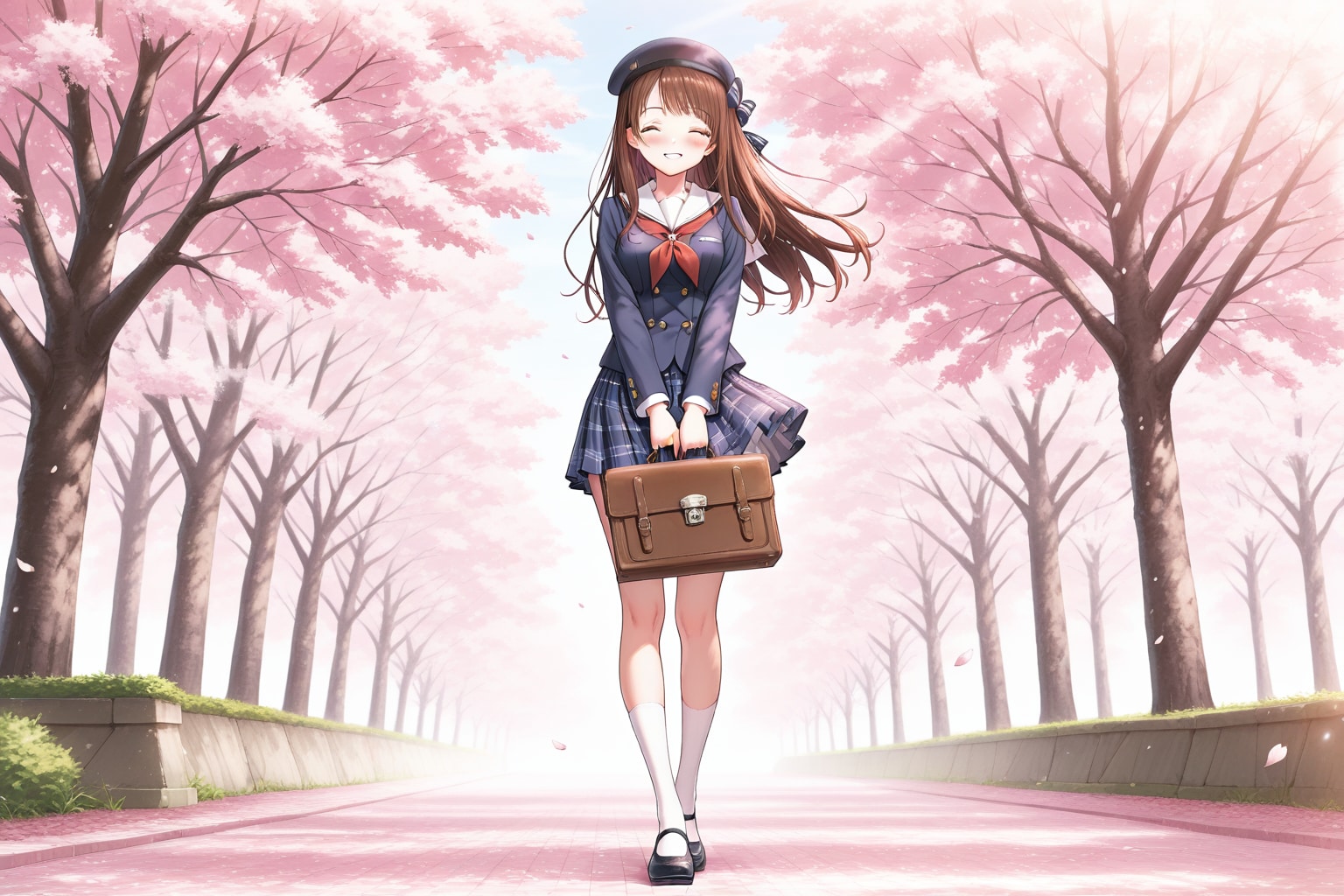 桜並木を歩く女の子 | の人気AIイラスト・グラビア