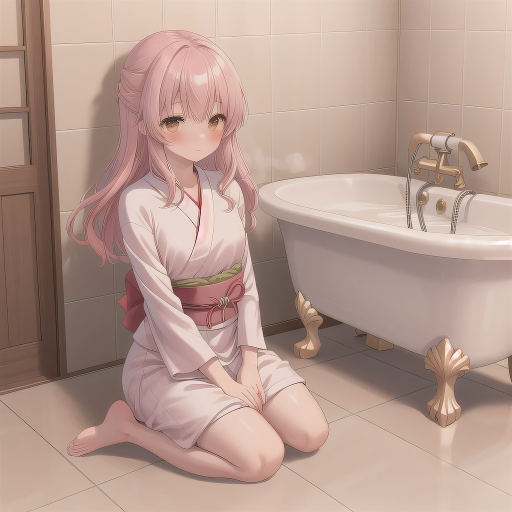 ピンク髪ロングでお風呂の少女１１