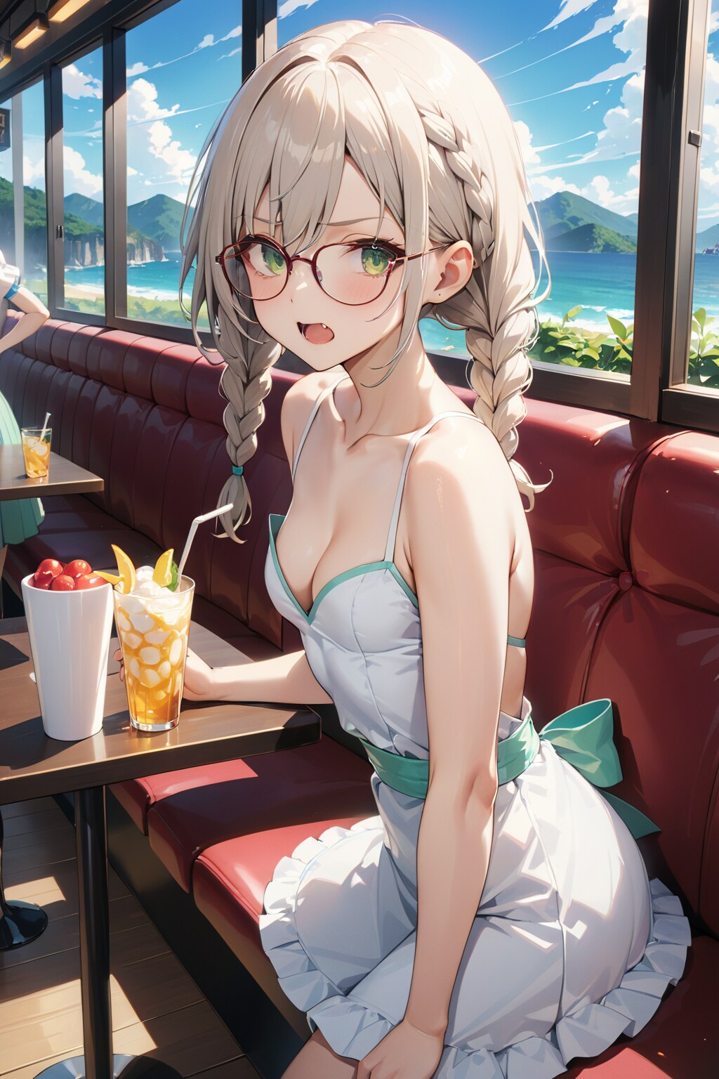 ヤスミン三姉妹×眼鏡三つ編み×白ワンピース×ウェイトレス♪