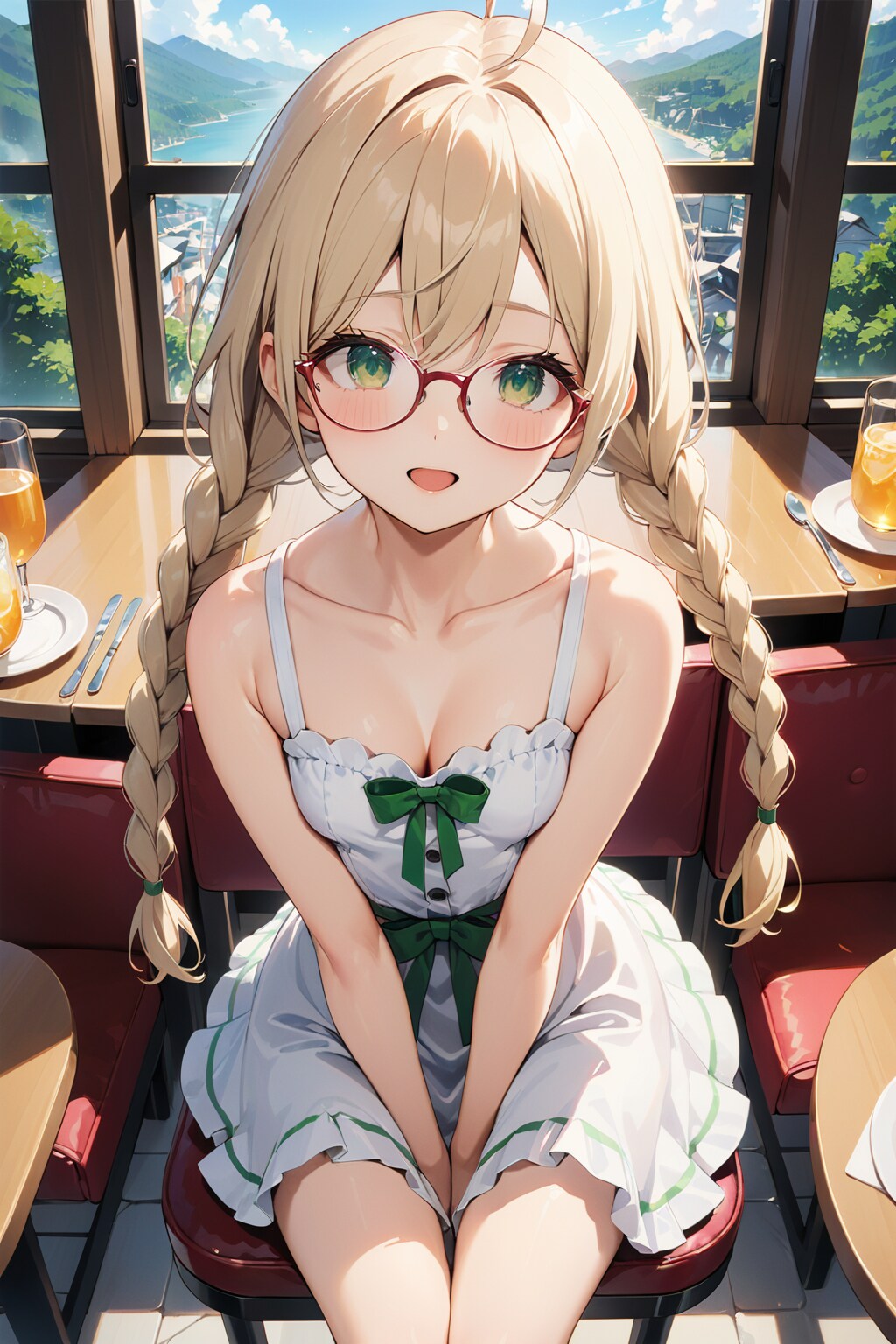 ヤスミン三姉妹×眼鏡三つ編み×白ワンピース×ウェイトレス♪