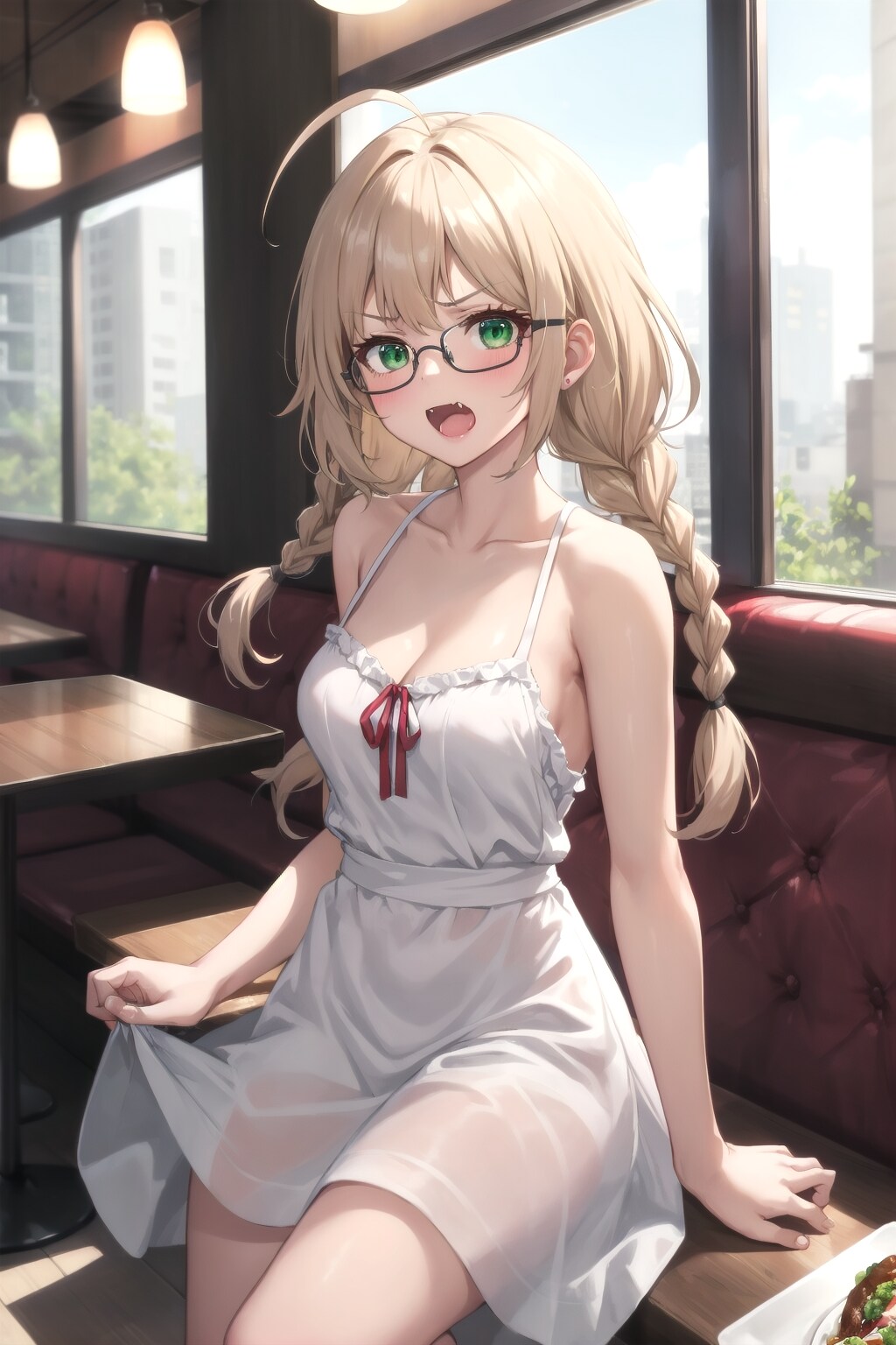 ヤスミン三姉妹×眼鏡三つ編み×白ワンピース×ウェイトレス♪