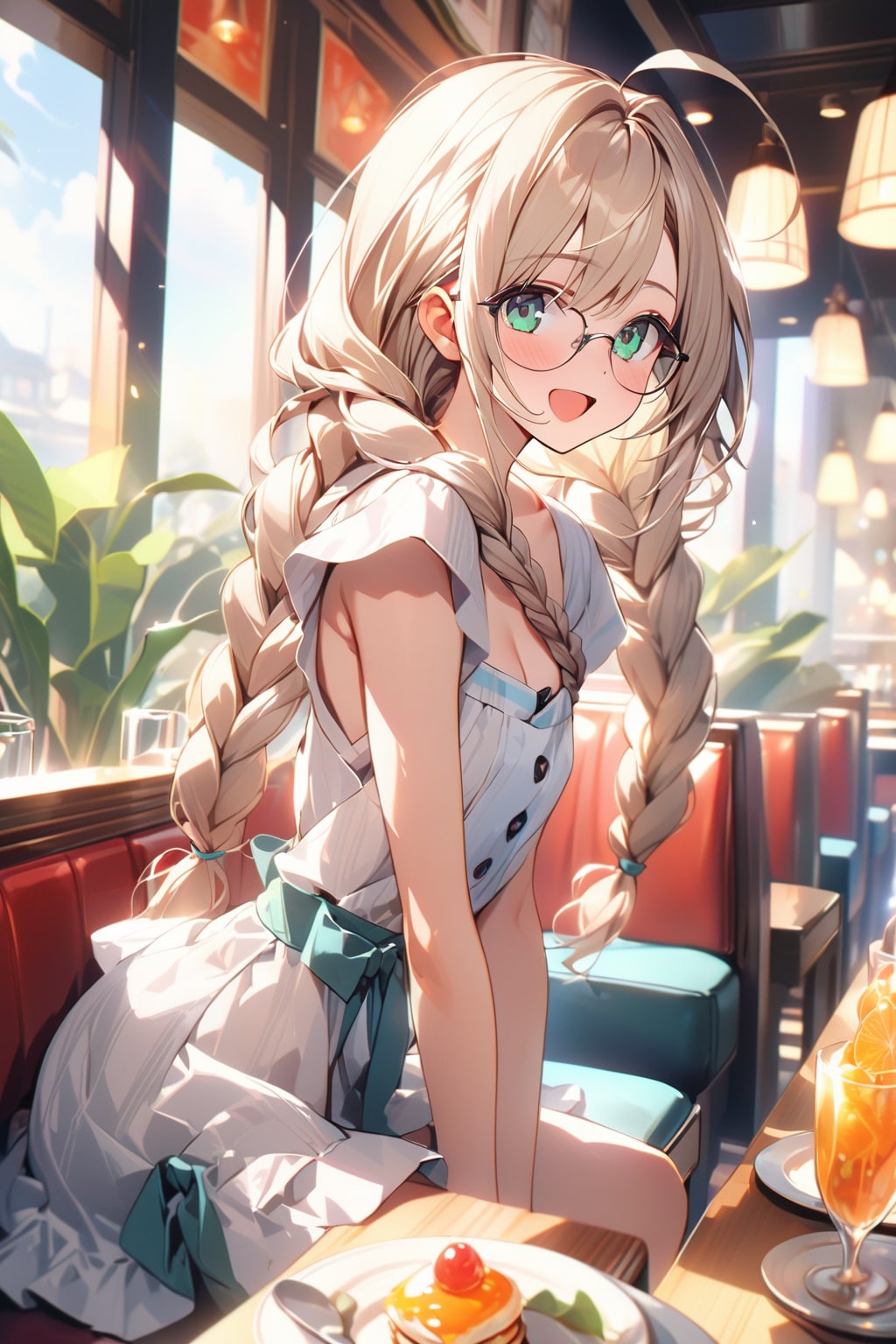 ヤスミン三姉妹×眼鏡三つ編み×白ワンピース×ウェイトレス♪