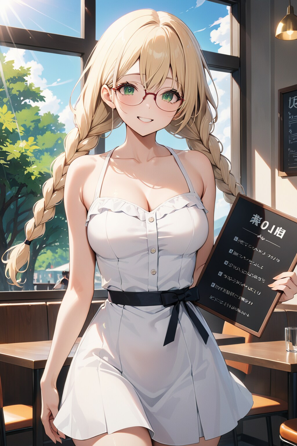 ヤスミン三姉妹×眼鏡三つ編み×白ワンピース×ウェイトレス♪