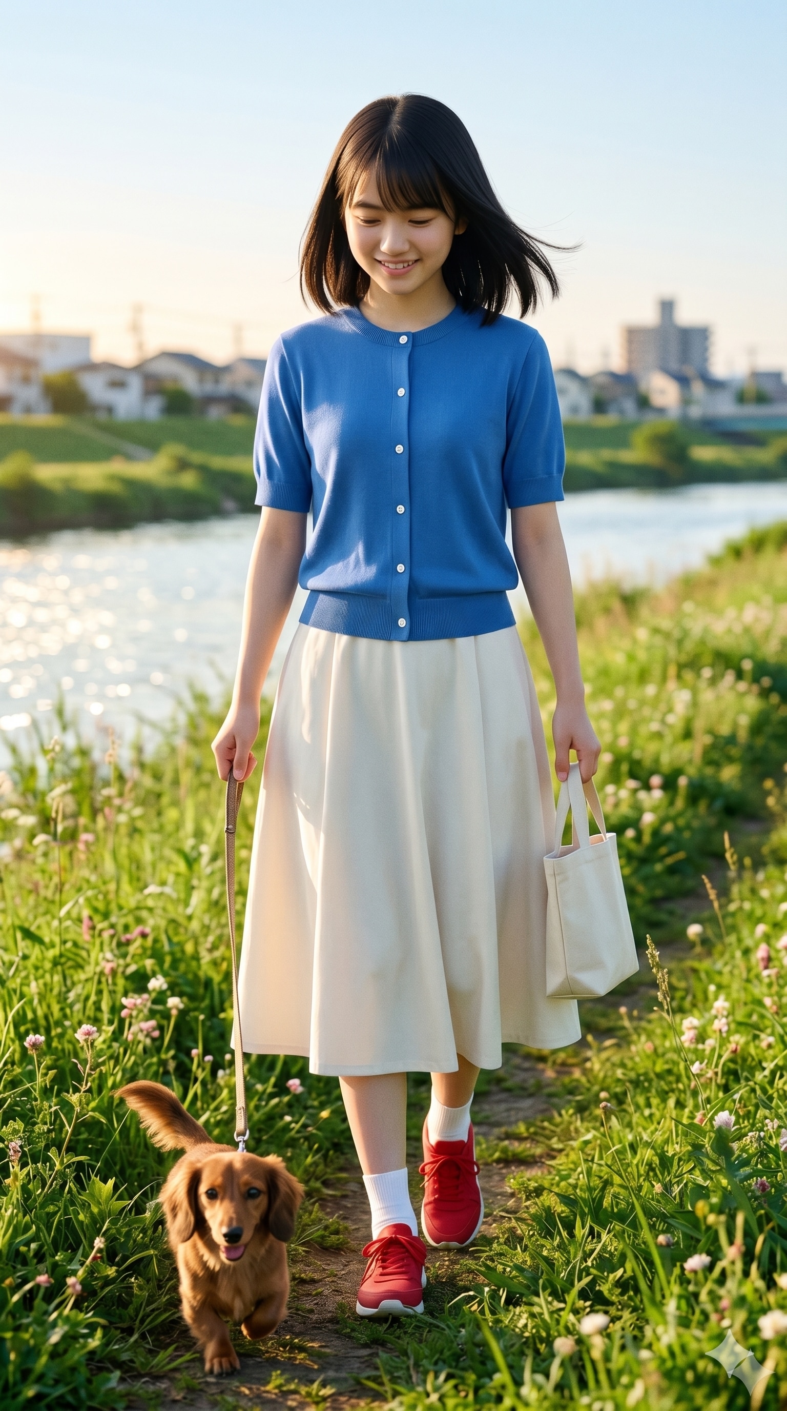 普通の美少女　朝のイヌの散歩