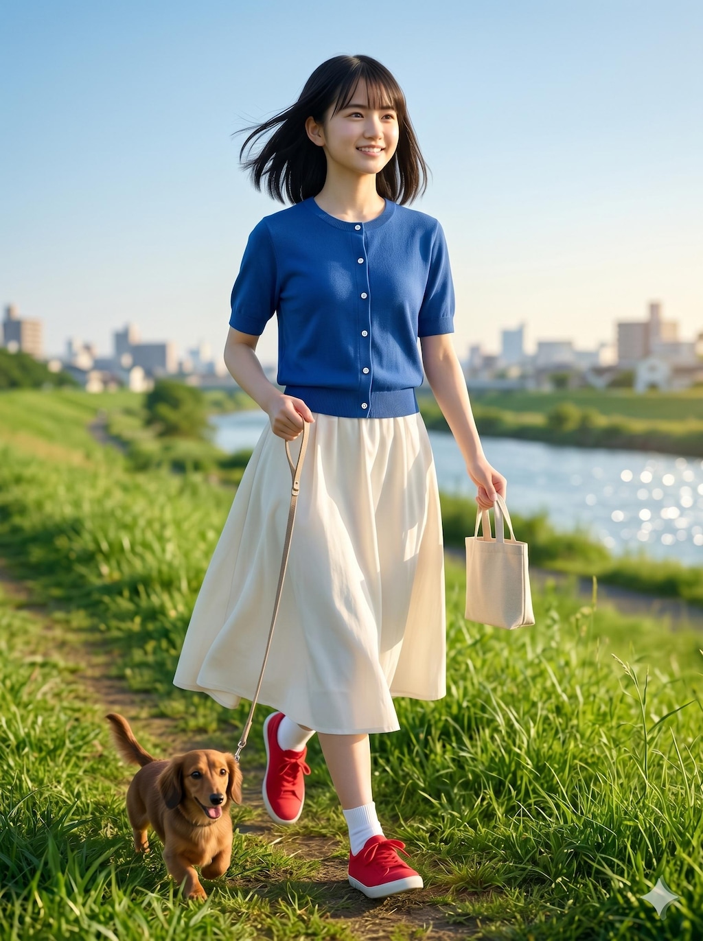 普通の美少女　朝のイヌの散歩