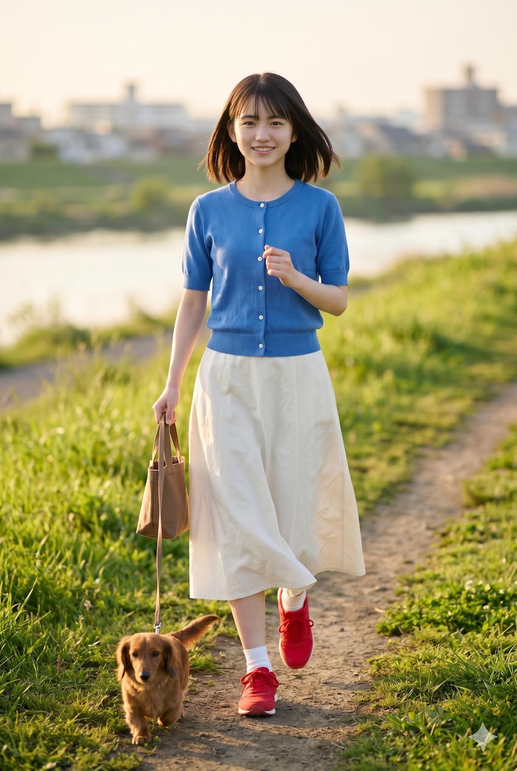 普通の美少女　朝のイヌの散歩