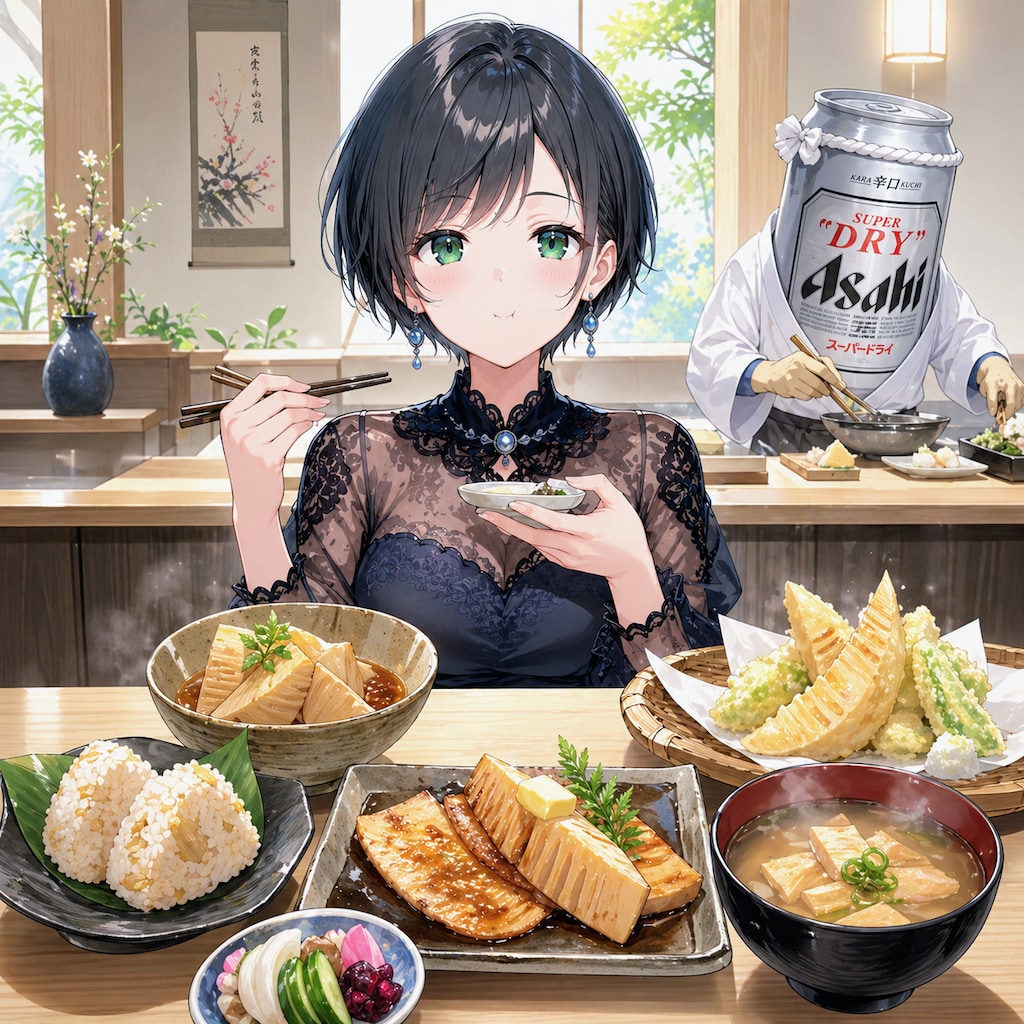 筍懐石を楽しむ藍音ちゃん