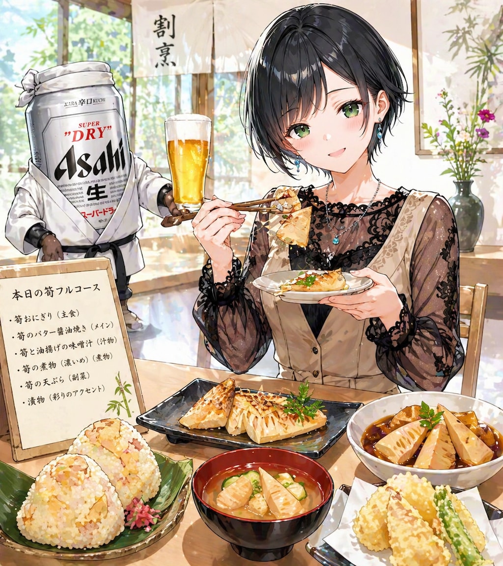 筍懐石を楽しむ藍音ちゃん