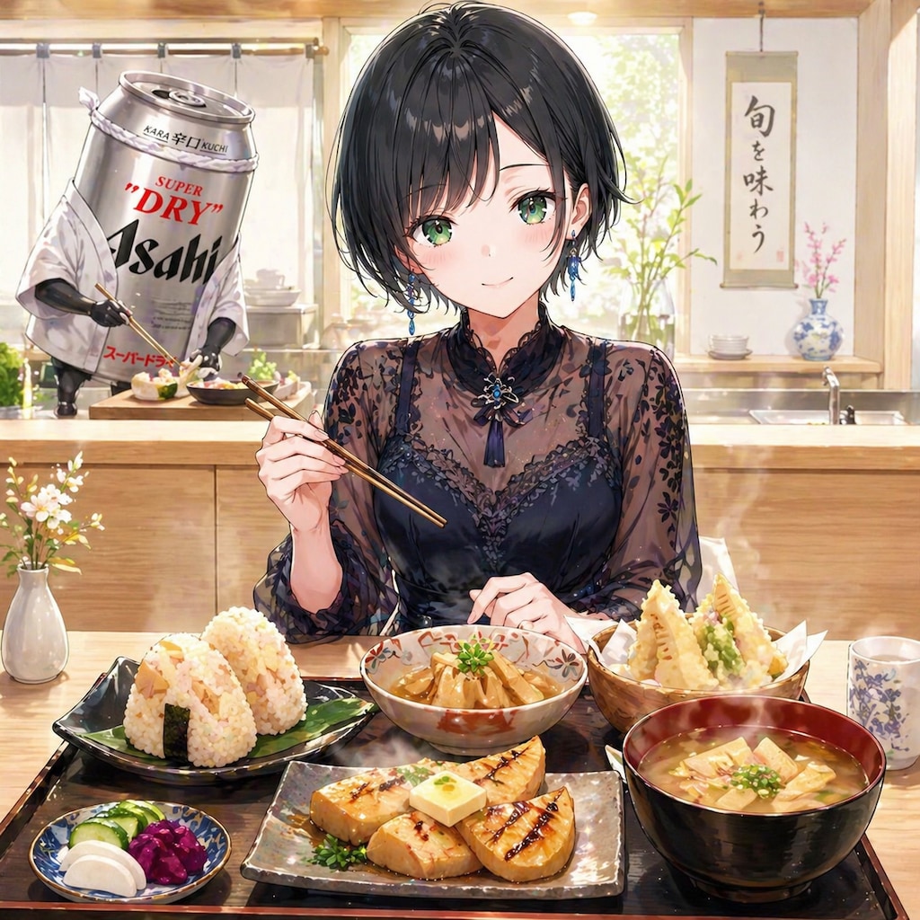 筍懐石を楽しむ藍音ちゃん