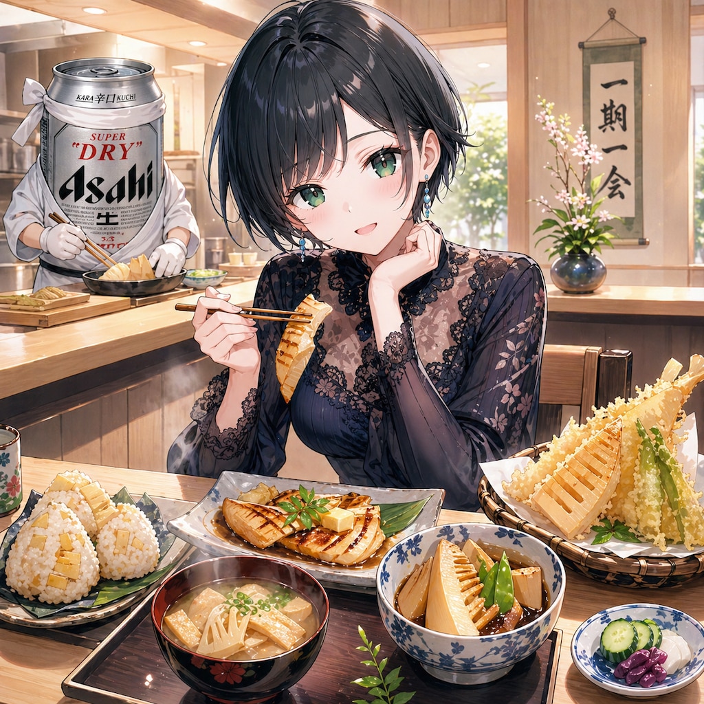 筍懐石を楽しむ藍音ちゃん