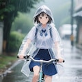 自転車通学するカッパ娘 3枚目