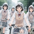 自転車通学するカッパ娘 2枚目