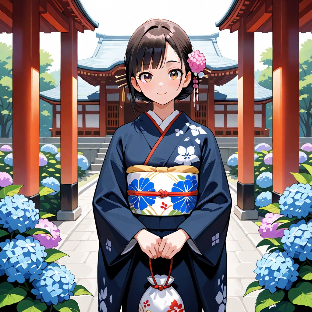 あじさい寺と和服美人