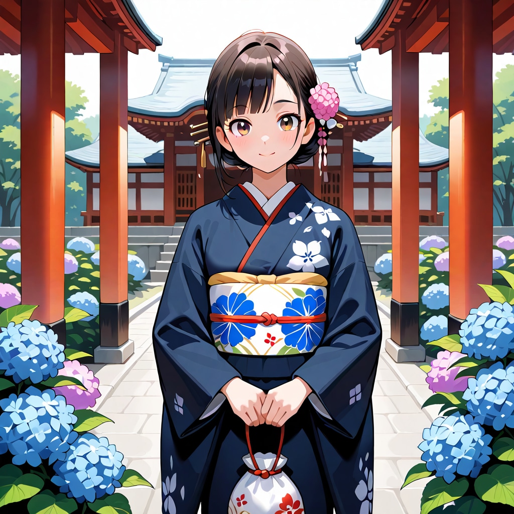 あじさい寺と和服美人