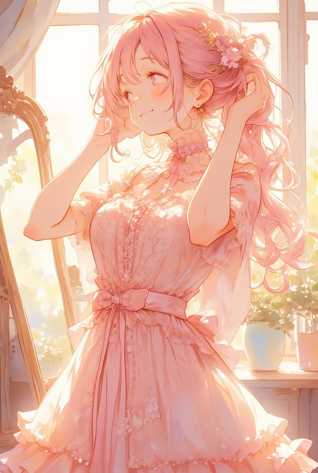 髪を結うお姉さん