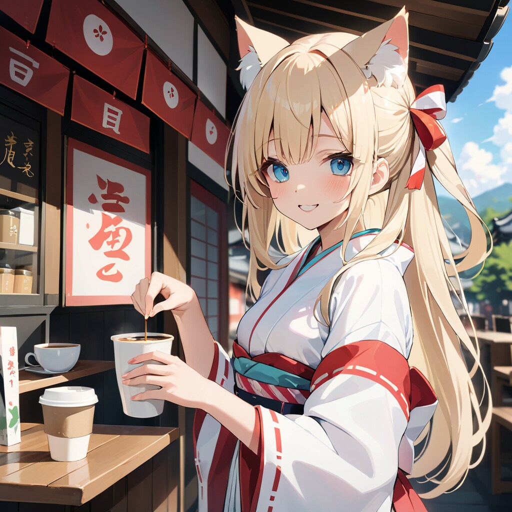 こるり「映える。」まや「巫女喫茶のバイトしろ」こるり「休憩中」 | の人気AIイラスト・グラビア