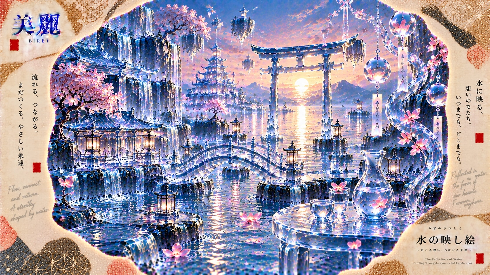 The Reflections of Water: Circling Thoughts, Connected Landscapes  Set against a breathtaking crysta | の人気AIイラスト・グラビア