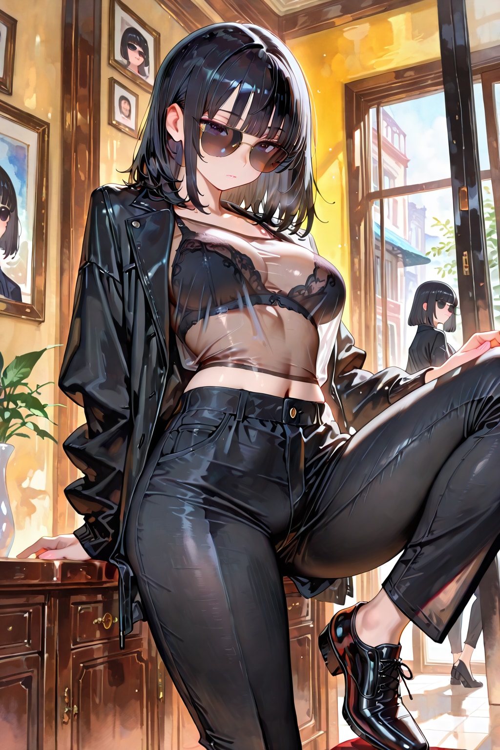 黒タイト×透け感コーデ