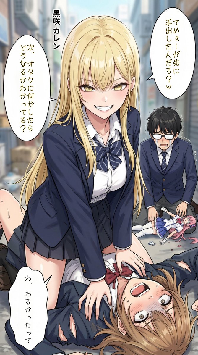 実はケンカが強い一軍ギャルズ【黒咲カレン】編（1/2） | の人気AIイラスト・グラビア