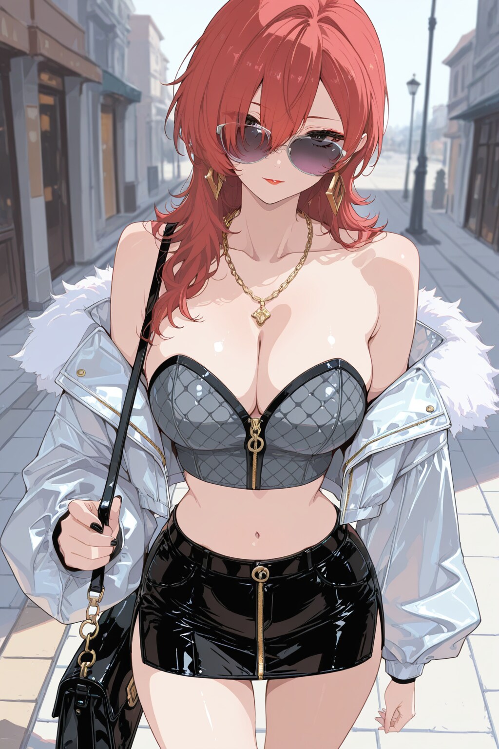 赤髪くせっ毛ブランド武装美女