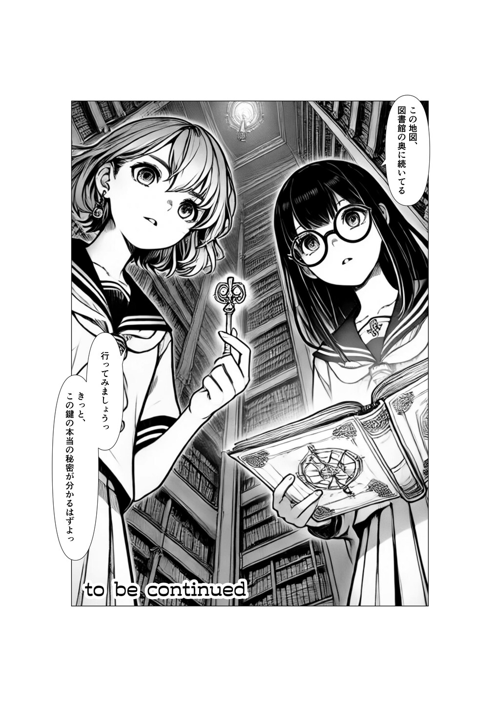 AI漫画『鍵と図書館の秘密.2』第2話「鍵と地図が示すもの」