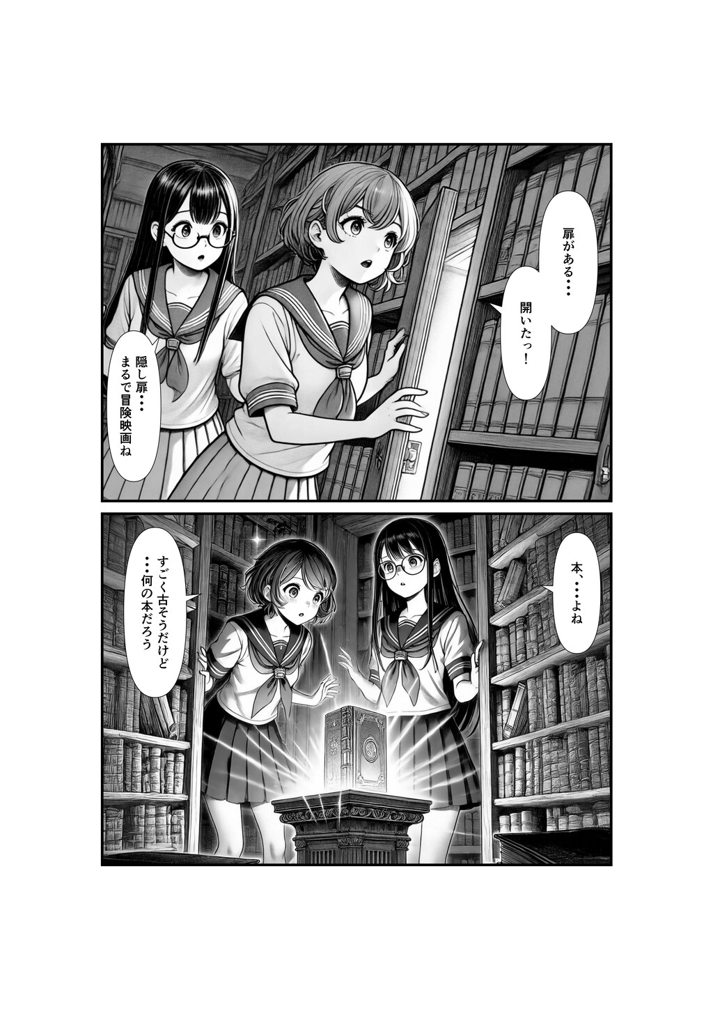 AI漫画『鍵と図書館の秘密.2』第2話「鍵と地図が示すもの」