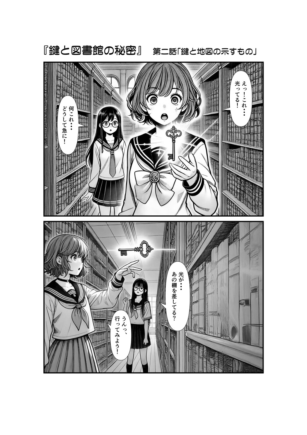 AI漫画『鍵と図書館の秘密.2』第2話「鍵と地図が示すもの」